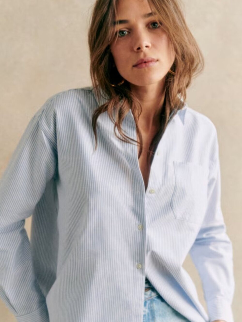 Sezane Max Shirt, Stripes Ecru / Blue Size : 6